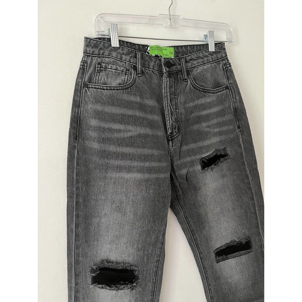 NWT Free People x Sandrine Rose Black Destroyed Rain Straight Leg Jeans Size 26 - Picture 3 of 8